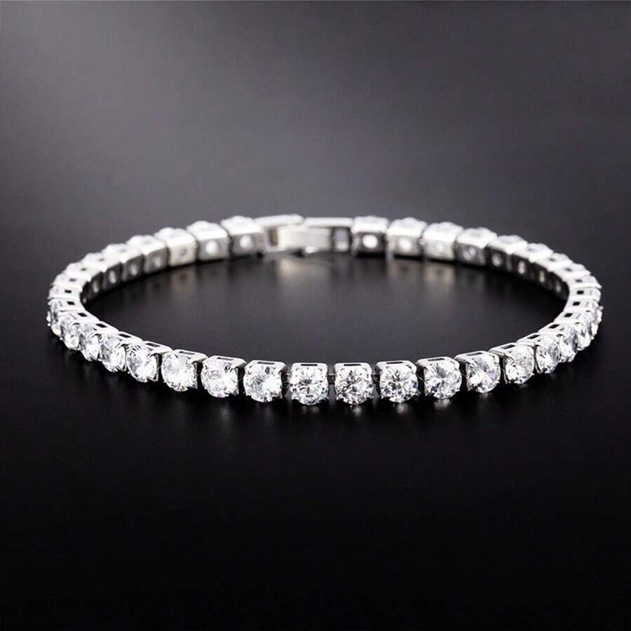 1 Pieza Pulsera De Cadena De Tenis De Acero Inoxidable Para Hombres Y Mujeres Con Cierre De Garra, Elegante Piedra De Circonita Cúbica, Regalo Para Festivales