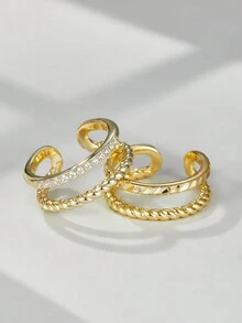 H Z JEWERLY 1 Miếng Đúng mốt Zirconia Trang trí Mạ đồng 14K Vàng Mở Nhẫn Đối với phụ nữ & Nam , Thích hợp Đối với Mặc hàng ngày , Nhẫn đôi , Bữa tiệc mùa hè , Qủa tặng Đối với Gia đình & Bạn - Vàng - Xem 2