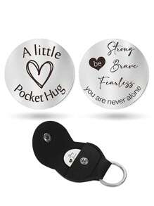 GuoShuang 1pc Stainless Steel Keychain Pendant Double Sided Inspirational Gift With PU Leather Holder - Silver - View 26