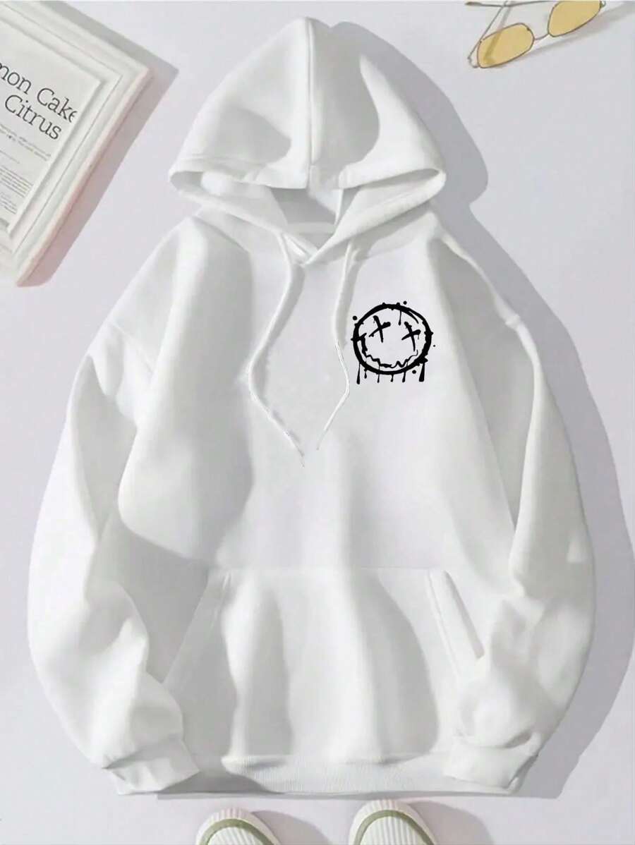 Hombres Capucha con dibujos animados con bolsillo de canguro con cordón - Blanco - Ver 1