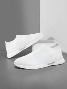 Mens Running Shoes Slip-On Walking Sneakers Lightweight Breathable Casual Soft Sole - White - View 3