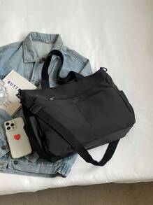 Minimalist Multi-Pocket Large Capacity Women's Commuter Tote Bag, Casual Versatile Canvas Shoulder Handbag, Lightweight Foldable Zipper Closure, Suitable For Daily Use, Work, School, Campus Style, Tote Bags For Students, Multiple Compartments, Perfect For Beach, School, Work & Daily Use