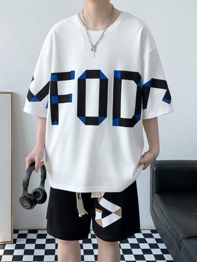 Freund-Stil Herren Lässig Streetwear Mode Set, lose sitzendes Shirt mit Schriftzug Kurzarm und Shorts, perfekt für Sport und Lässig