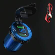 QC3.0 Car Cigarette Lighter Socket Plug Aluminum Double Dual USB Port LED Voltmeter 12V-24V