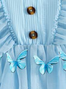 Vestido De Verano Para Bebé Niña Con Estampado De Mariposas, Espalda De Malla Y Cintas - Azul - Ver 5