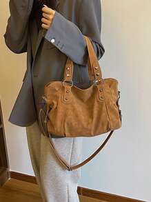 复古简约大容量时尚手提包，适合学生和办公室工作人员通勤 复古简约大容量时尚手提包，适合学生和办公室工作人员通勤，复古风格女士包 - 棕色 - 查看 8