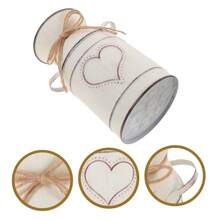 1pc Vintage Rustic Flower Bucket, Metal Bucket Decorative Vase Pot, Farmhouse Vase For Garden Living Room Table Wedding Decoration(Bouquets Not Included) - White - View 4