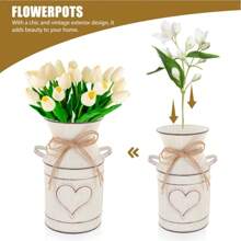 1pc Vintage Rustic Flower Bucket, Metal Bucket Decorative Vase Pot, Farmhouse Vase For Garden Living Room Table Wedding Decoration(Bouquets Not Included) - White - View 6