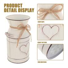 1pc Vintage Rustic Flower Bucket, Metal Bucket Decorative Vase Pot, Farmhouse Vase For Garden Living Room Table Wedding Decoration(Bouquets Not Included) - White - View 5