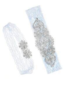 2pcs Bridal Leg Garters With Rhinestone Design, Wedding Leg Accessories For Women - Silver - View 8