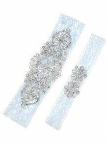 2pcs Bridal Leg Garters With Rhinestone Design, Wedding Leg Accessories For Women - Silver - View 7