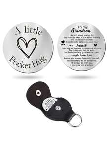 GuoShuang 1pc Stainless Steel Keychain Pendant Double Sided Inspirational Gift With PU Leather Holder - Silver - View 16