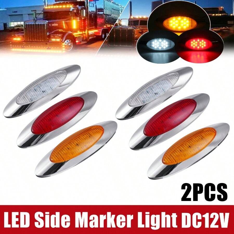 6.5" Side Marker Light 16 LED Amber Chrome Bezel Semi Truck
