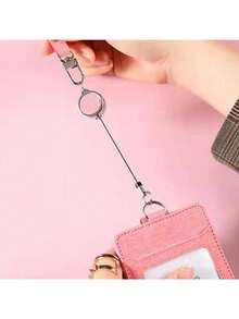 Creative And Minimalist Work Card Holder With Retractable Reel, For Work Badge, Id Cards, Employee Cards, Public Card And Student Card - Pink - View 2