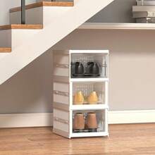 LIVINGANDHOME Living And Home 3/6-Tier Foldable Shoe Storage Box Unit, 6-Compartment White Foldable Shoe Storage Unit, Stackable Shoe Organiser With Transparent Design, High-Capacity Foldable Shoe Rack, Space-Saving Design Shoe Box, Ventilated Stackable Shoe Container, With Convenient Front Lid – PP + PS Material – Ideal For Organising Footwear, Keeping Shoes Clean & Odour-Free, Home Storage Solution, Perfect For Seasonal Use - White - View 10