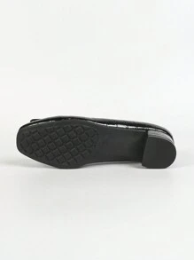 Women Square Toe Low Vamp Comfortable Chunky Heel Soft Work Shoes Solid Color High Heels - Black - View 8