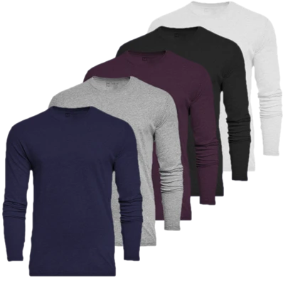 Kit 5 Camiseta Manga Longa Masculina Slim Algodão 30.1 Zaroc