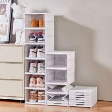 LIVINGANDHOME Living And Home 3/6-Tier Foldable Shoe Storage Box Unit, 6-Compartment White Foldable Shoe Storage Unit, Stackable Shoe Organiser With Transparent Design, High-Capacity Foldable Shoe Rack, Space-Saving Design Shoe Box, Ventilated Stackable Shoe Container, With Convenient Front Lid – PP + PS Material – Ideal For Organising Footwear, Keeping Shoes Clean & Odour-Free, Home Storage Solution, Perfect For Seasonal Use - White - View 7