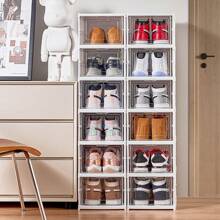 LIVINGANDHOME Living And Home 3/6-Tier Foldable Shoe Storage Box Unit, 6-Compartment White Foldable Shoe Storage Unit, Stackable Shoe Organiser With Transparent Design, High-Capacity Foldable Shoe Rack, Space-Saving Design Shoe Box, Ventilated Stackable Shoe Container, With Convenient Front Lid – PP + PS Material – Ideal For Organising Footwear, Keeping Shoes Clean & Odour-Free, Home Storage Solution, Perfect For Seasonal Use - White - View 8