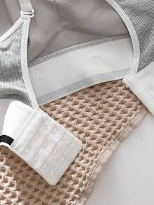 2pcs Women's Vintage Street Style Thread Texture Sports Bra Wireless, Push Up And Suitable For Small Busts - Multicolor - View 7