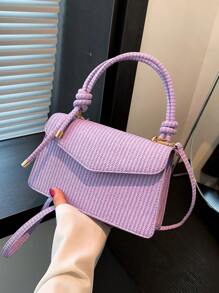 New Vintage Weave Texture Handheld Small Square Bag Ladies Shoulder Messenger Bag Three-In-One Women's Bag , Purple - Purple - View 2