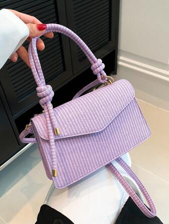 Nouveau sac carré vintage à texture tressée, sac à main, sac bandoulière et sac messager 3-en-1 pour femmes