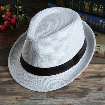 1pc Men's Straw Hat, Jazz Hat, Sun Hat, Breathable Hat, Casual Hat, Ideal Gift Choice