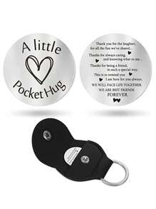 GuoShuang 1pc Stainless Steel Keychain Pendant Double Sided Inspirational Gift With PU Leather Holder - Silver - View 18