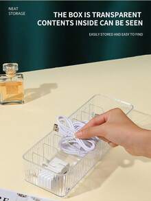 1入組冰川圖案透明abs材料多功能收納盒,帶可調節分隔器,適用於現代風格的化妝品、珠寶、數據線整理 - 透明分格整理盒 - 查看 5