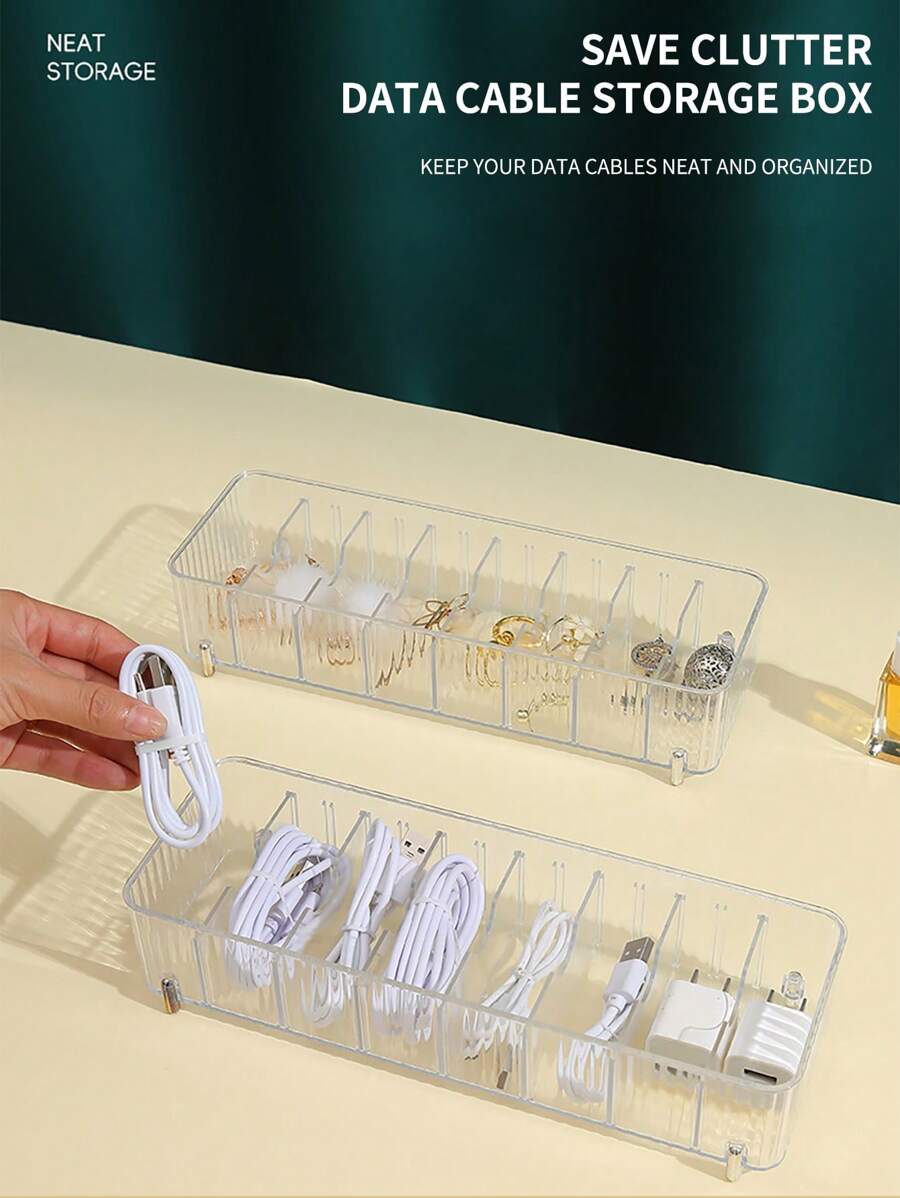 1入組冰川圖案透明abs材料多功能收納盒,帶可調節分隔器,適用於現代風格的化妝品、珠寶、數據線整理 - 透明分格整理盒 - 查看 1