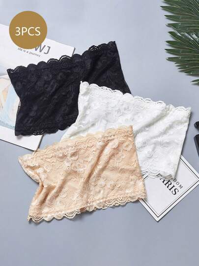 3pcs/Set Women's Sexy Lace Wrapped Chest Bandeau Bra, Strapless & Wireless, Lingerie