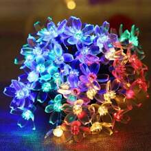 1pc, Solar String Sakura  Flower Lights Outdoor Waterproof 5M20L/6.5M30L/7M50L/12M100L WarmWhite/ColdWhite/MultiColor Lights, Fairy Light Decorations For Garden Fence Patio Yard Christmas Tree, Lawn, Patio, Party Decoration Halloween Christmas Thanksgiving Gift