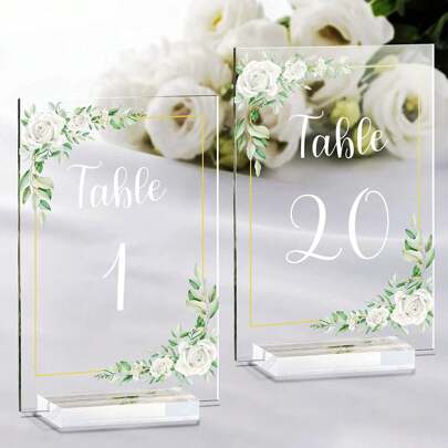 1 set de 20 numéros de table de mariage acryliques avec support, signalisation claire de 4x6 pouces avec numéros de table imprimés, meilleurs cadeaux, décoration de mariage, décoration de la maison, décoration de chambre, cadeaux de fête, décoration d'anniversaire de mariage, décoration de remise des diplômes, décoration de fête de jeune fille