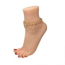 1pc Fashionable Bell Anklet, Boho Wave Tassel Bell Anklet Chain For Women, Bridal Foot Jewelry, Gold-Tone Chain Beach Accessory
