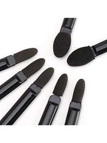 50pcs/Pack Black/Professional Dual-Ended Eye Shadow Brush, Disposable Eye Shadow Sponge Makeup Brush, Makeup Tools - Black - View 3