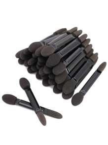 50pcs/Pack Black/Professional Dual-Ended Eye Shadow Brush, Disposable Eye Shadow Sponge Makeup Brush, Makeup Tools - Black - View 1