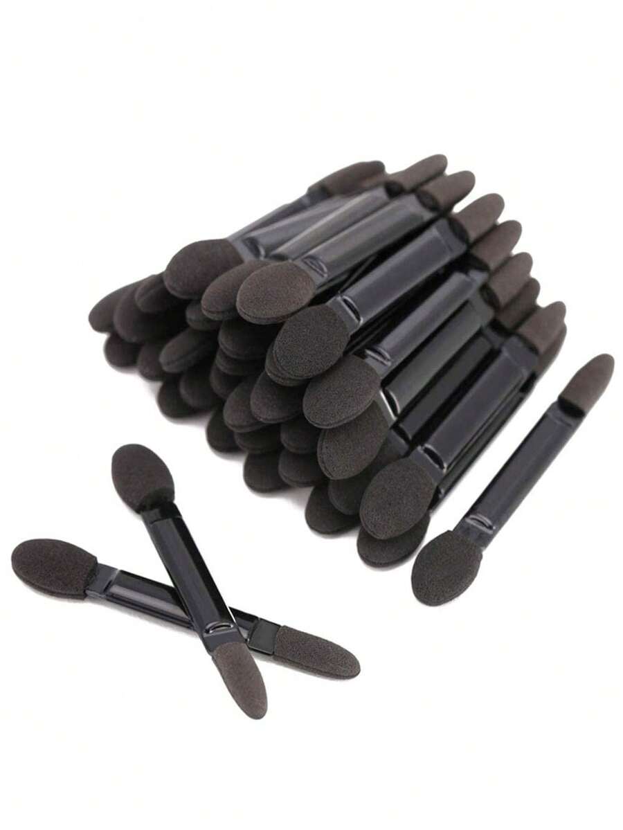 50pcs/Pack Black/Professional Dual-Ended Eye Shadow Brush, Disposable Eye Shadow Sponge Makeup Brush, Makeup Tools - Black - View 1