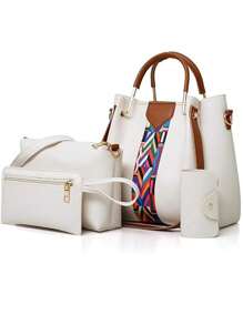 Conjunto de 4 Uds de bolsos para mujer, bolsos de hombro, bolso de mano pequeño, bolso cruzado y bolso de mano, conjunto de bolsos de PU con asa superior - Blanco - Ver 1