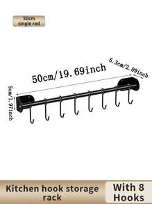 1pc Kitchen Wall Hanger Rack, Multifunctional Wallmount Hooks Without Drilling, Home Storage Organizer For Kitchenware