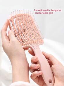 時尚大型彎形梳，適用於蓬鬆高馬尾髮型，防蚊&氣墊&空心紋理設計梳子，適用於長髮女性，紫粉色方形彈性可水洗梳子，日常家用&商業沙龍髮型梳髮刷 - 彩色 - 查看 6