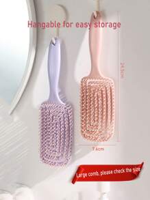 時尚大型彎形梳，適用於蓬鬆高馬尾髮型，防蚊&氣墊&空心紋理設計梳子，適用於長髮女性，紫粉色方形彈性可水洗梳子，日常家用&商業沙龍髮型梳髮刷 - 彩色 - 查看 9