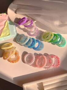 6pcs Purple Set Spiral Hair Tie No Damage High Elasticity Durable Rubber Band For Women's Ponytails And Hair Styling - Multicolor - View 8