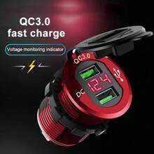 QC3.0 Car Cigarette Lighter Socket Plug Aluminum Double Dual USB Port LED Voltmeter 12V-24V