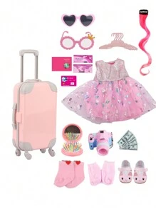 Doll Accessories/Doll Clothes For 18 Inch American Dolls, Children's Toy Doll Luggage, Doll Travel Set, Mini Clothes Hangers, Luggage Mirror, Card And Bank Card, A Toy Set For Girls, Birthday Gift, Holiday Gift, Christmas/Thanksgiving/Easter Gift