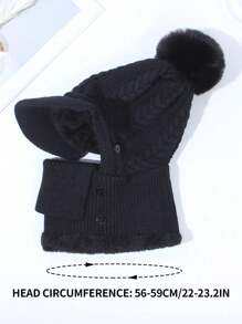 女士防风拉法帽，带帽檐和单个毛球，内衬柔软，二合一耳颈保暖帽，适合滑雪和户外活动的保暖冬季帽 - 彩色 - 查看 9