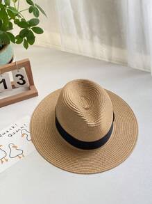 1pc Women's Khaki Western Style Cowboy Hat With Upf 50+ Sun Protection, Panama Straw Hat With Black Belt Decoration, Vintage Style, Lightweight, Breathable, Suitable For Beach And Travel, Wedding Season, Music Festival, Valentine's Day Gift