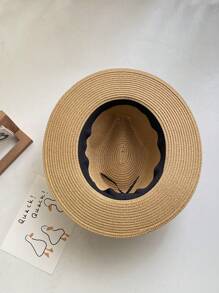1pc Women's Khaki Western Style Cowboy Hat With Upf 50+ Sun Protection, Panama Straw Hat With Black Belt Decoration, Vintage Style, Lightweight, Breathable, Suitable For Beach And Travel, Wedding Season, Music Festival, Valentine's Day Gift