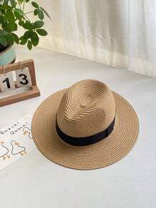 1pc Women's Khaki Western Style Cowboy Hat With Upf 50+ Sun Protection, Panama Straw Hat With Black Belt Decoration, Vintage Style, Lightweight, Breathable, Suitable For Beach And Travel, Wedding Season, Music Festival, Valentine's Day Gift
