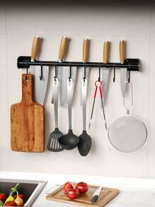 1pc Kitchen Wall Hanger Rack, Multifunctional Wallmount Hooks Without Drilling, Home Storage Organizer For Kitchenware