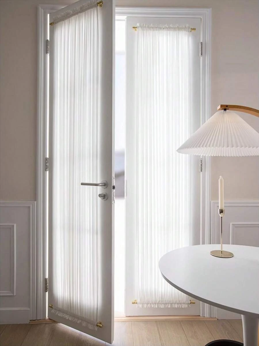 1 件免钻法式加厚滤光隐私保护编织绳门帘，纯色法式门窗帘，半透明法式门帘，配有优雅的杆袋，可遮挡阳光并使房间变暗，适用于前厅/厨房/后厅/露台/客厅玻璃门 - 白色 - 查看 1